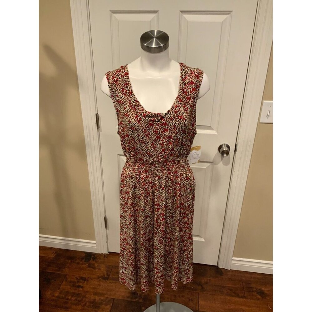 BCBG Max Azria Yellow & Red Scoop Neck Sleeveless Midi Dress, Size Small